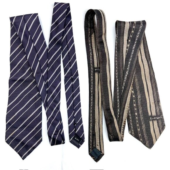 Set: 2 Neckties Valentino &Kangol  Brown Stripe +1 Valentino V Handkerchief (59) - Picture 6 of 9